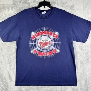 VINTAGE Minnesota Twins Shirt Men's L 2002 Blue Graphic MLB Retro Y2K